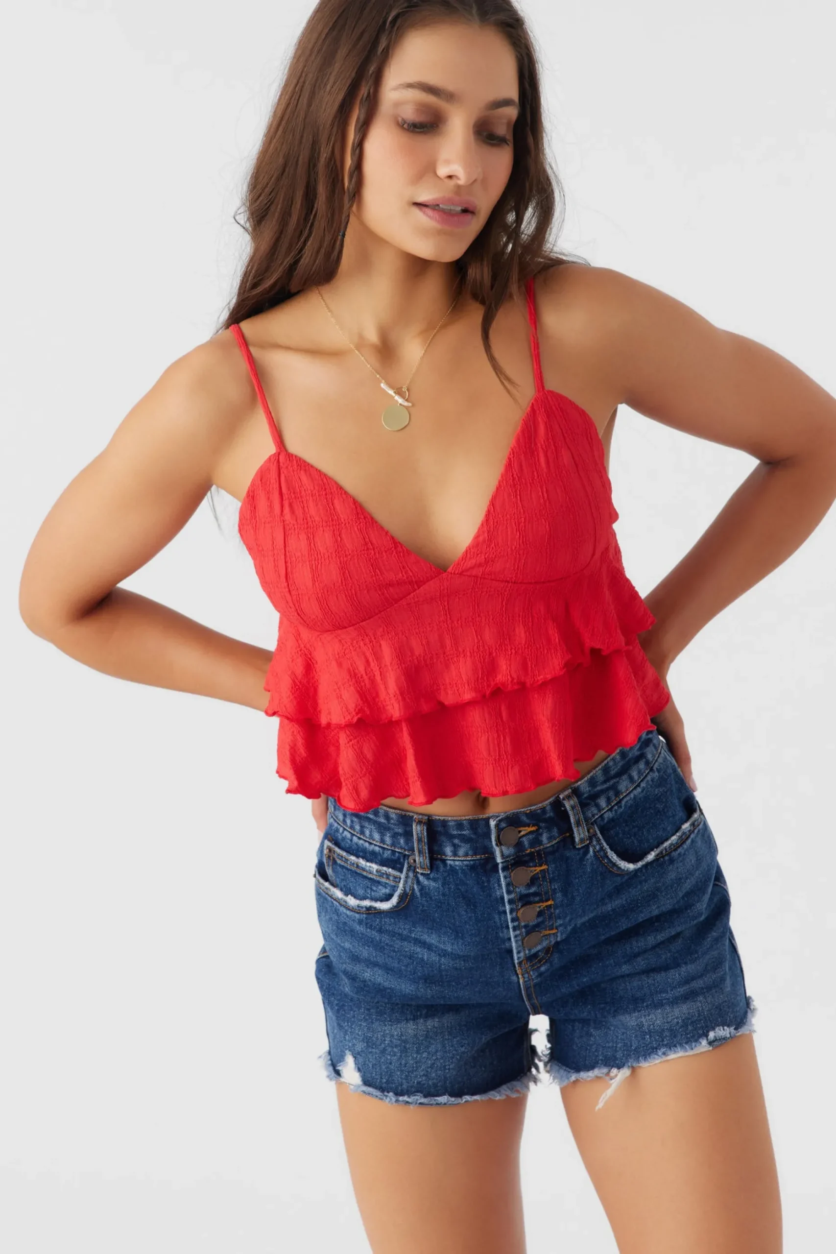 CHLOEY TEXTURED KNIT TIERED TANK TOP