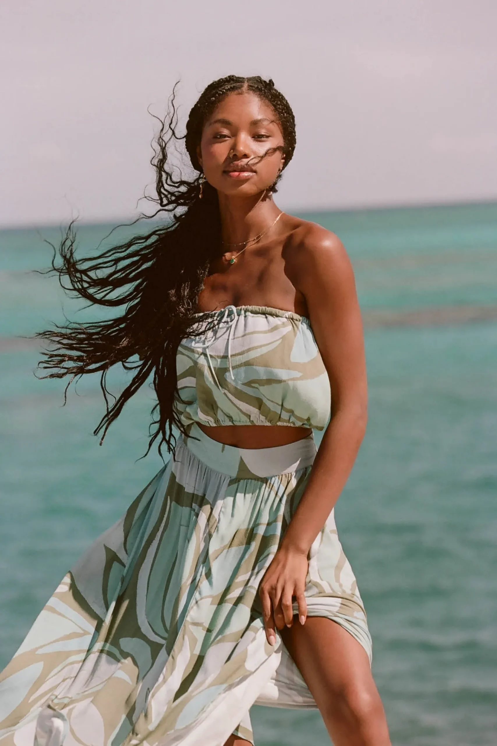 DANNY LORETA PRINT STRAPLESS CROP TOP