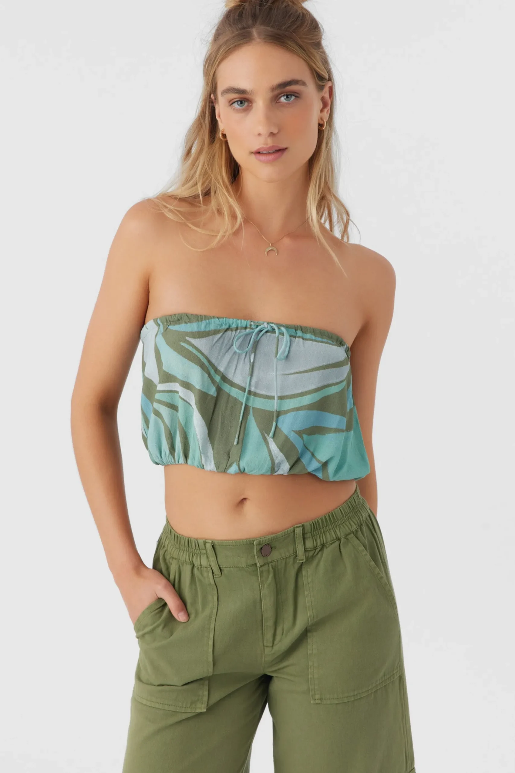 DANNY LORETA PRINT STRAPLESS CROP TOP