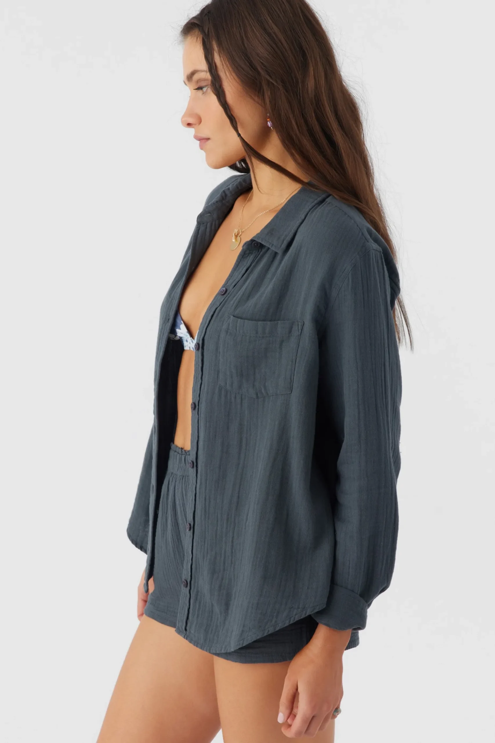 LENI CRINKLE DOUBLE GAUZE BUTTON DOWN SHIRT